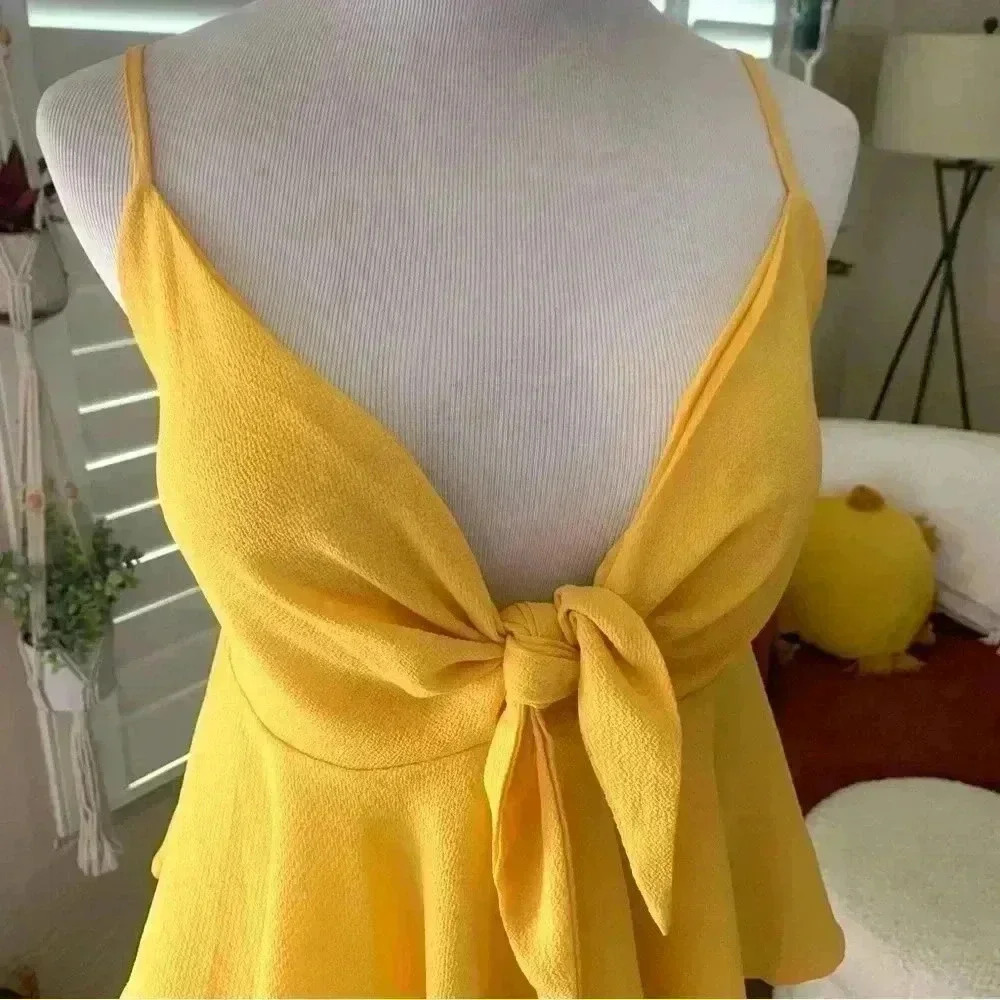 SHEIN yellow babydoll tank top with tie - Picture 2 of 5